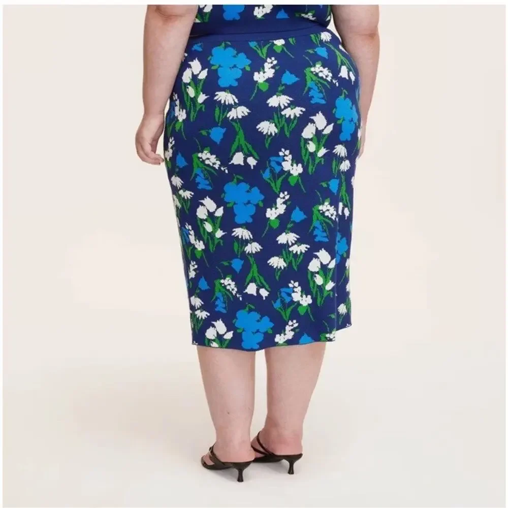 Women's Mixed Floral Sweater Midi Skirt kate spade new york Blue/Green/White XXL - Picture 2 of 7